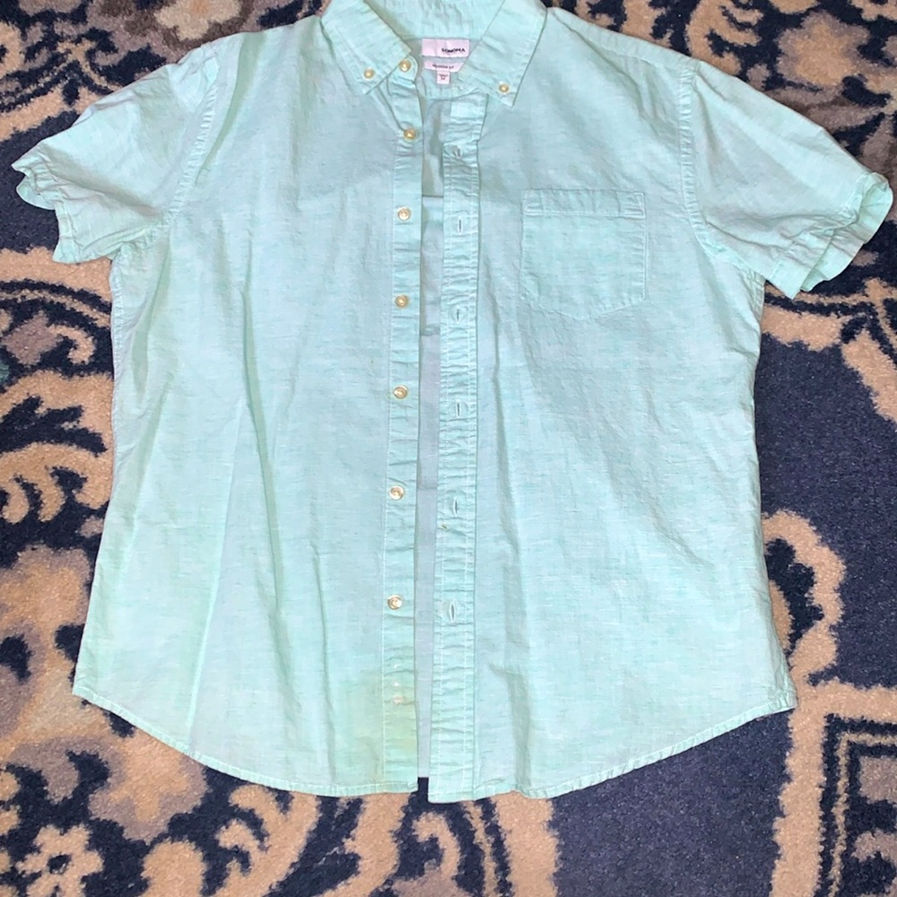 men’s short sleeve cotton/linen blend button down
